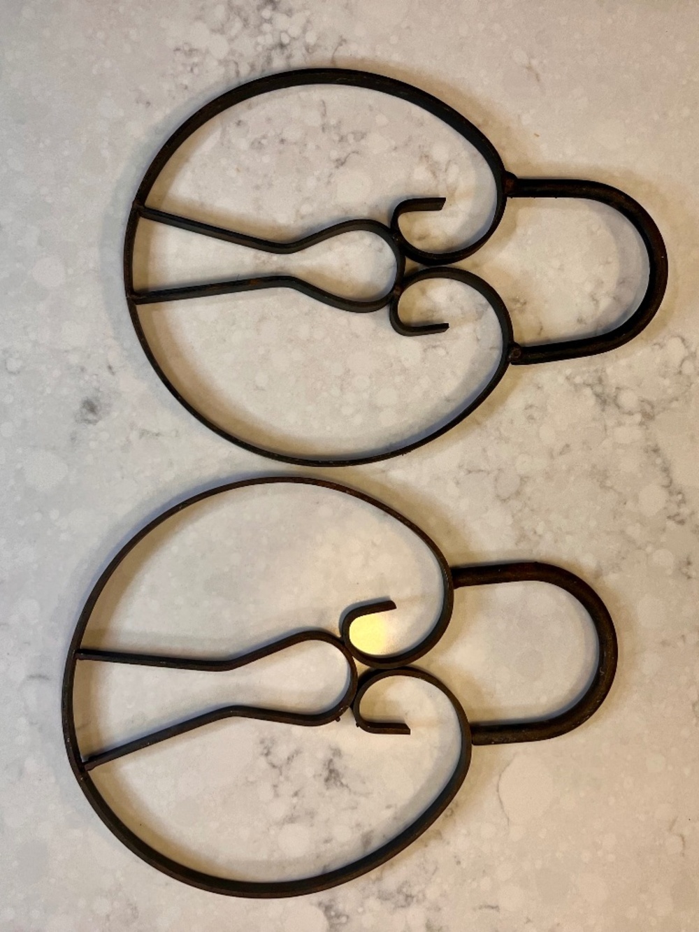 Vintage Wrought Iron Wall Decor Featuring a Scrolling Lock Theme. Set of 2. 11x8
